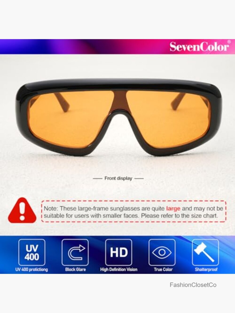 Trendy Oversized Shield Sunglasses UV400 Retro Square Unisex - Picture 3 of 7